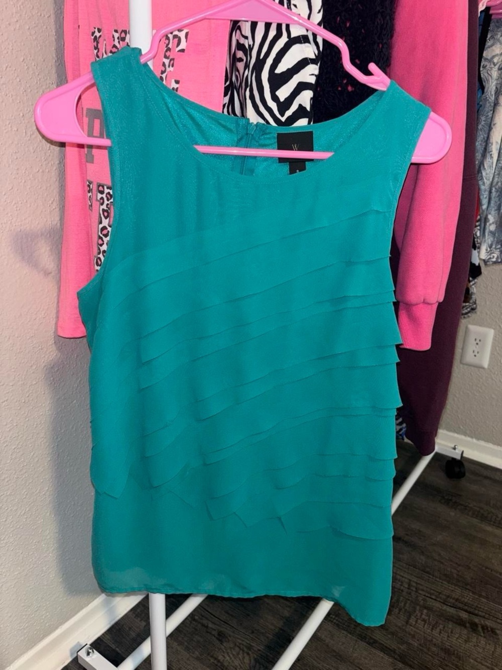 Worthington Teal Sleeveless Layered Chiffon Top
